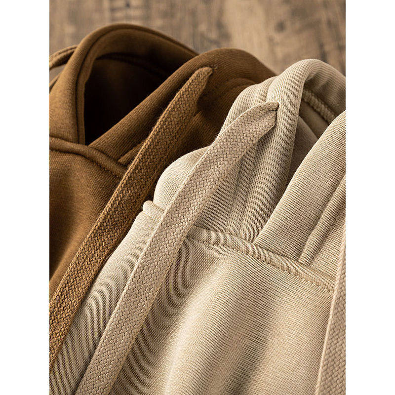 Mostarsea~380g秋冬纯色卫衣男款连帽内搭加绒重磅慵懒风双层帽衫