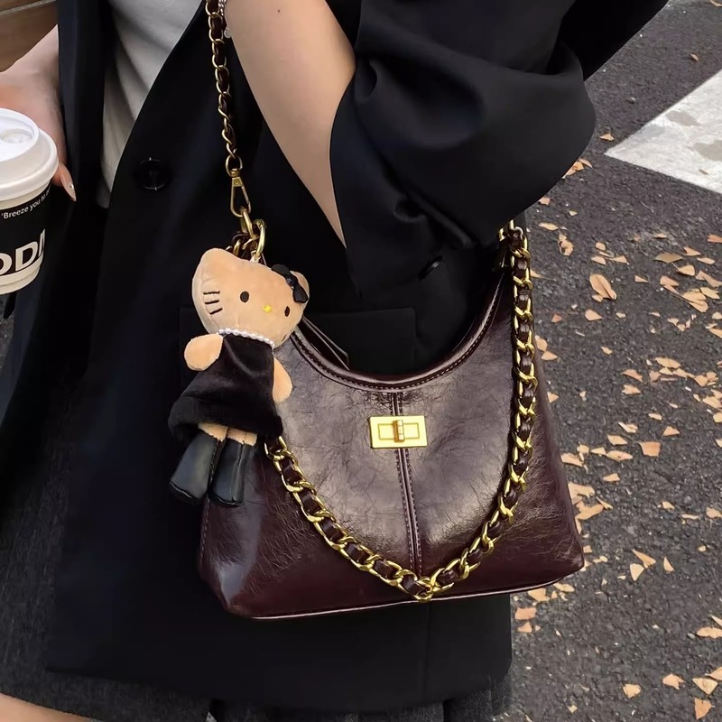 MK DA女包2025新款高级感真皮腋下包时尚复古通勤链条单肩斜挎包
