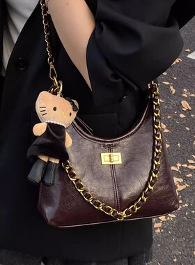 MK DA女包2025新款高级感真皮腋下包时尚复古通勤链条单肩斜挎包