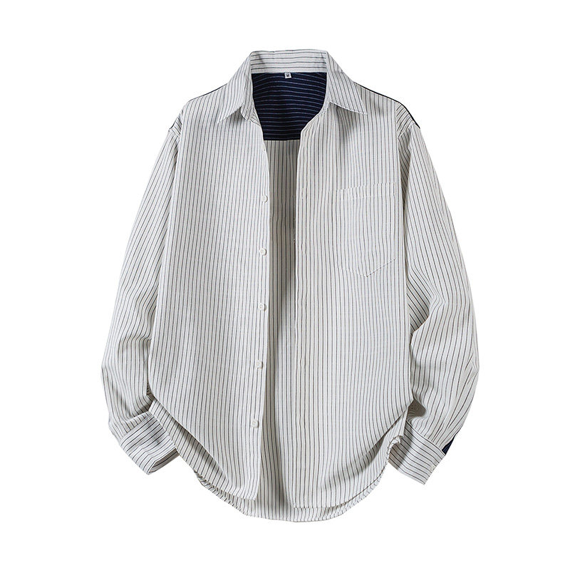 春季上新拼接条纹长袖衬衫外套MS38-90，男装衬衫，电商D248
