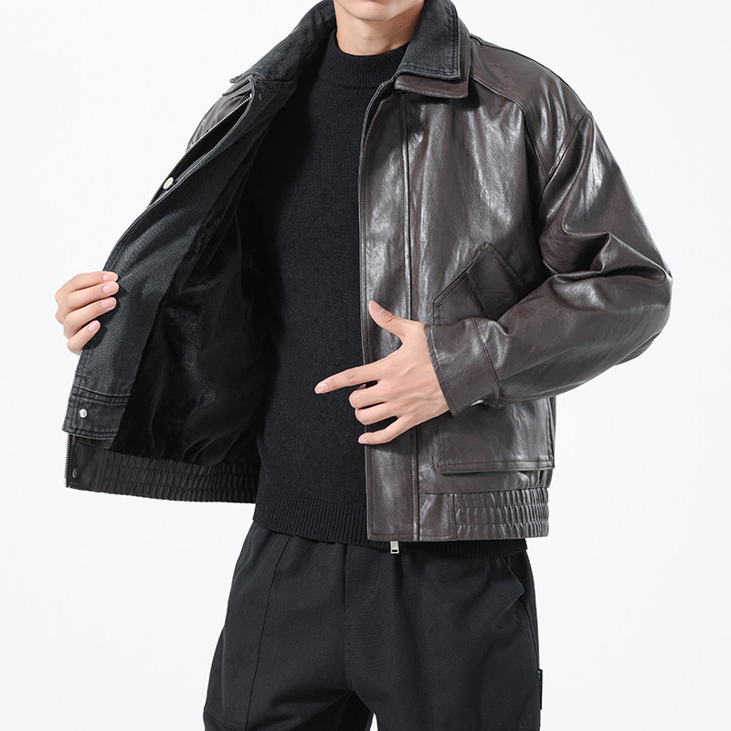 店主风模特冬季男士加绒加厚皮衣外套9918-P185,男装皮衣,电商D248