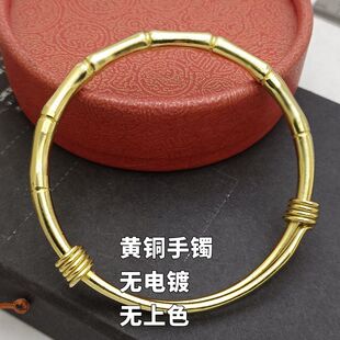 保真正宗纯黄铜手镯竹节纯铜可调大小节推拉中老年礼物无电镀