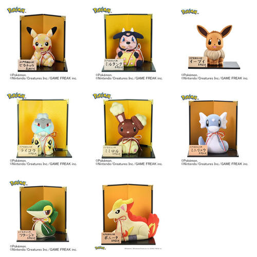 日本真多吕 宝可梦江户人形皮卡丘伊布迷你龙 木纹娃娃手办小火马