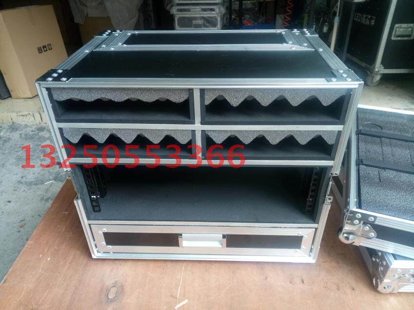 4格+3U+抽屉一拖二无线话筒箱/接收器箱/航空箱/航空机箱/咪头箱
