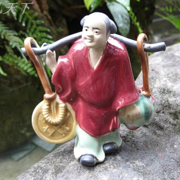 假山摆件人物陶瓷招财童子装饰品