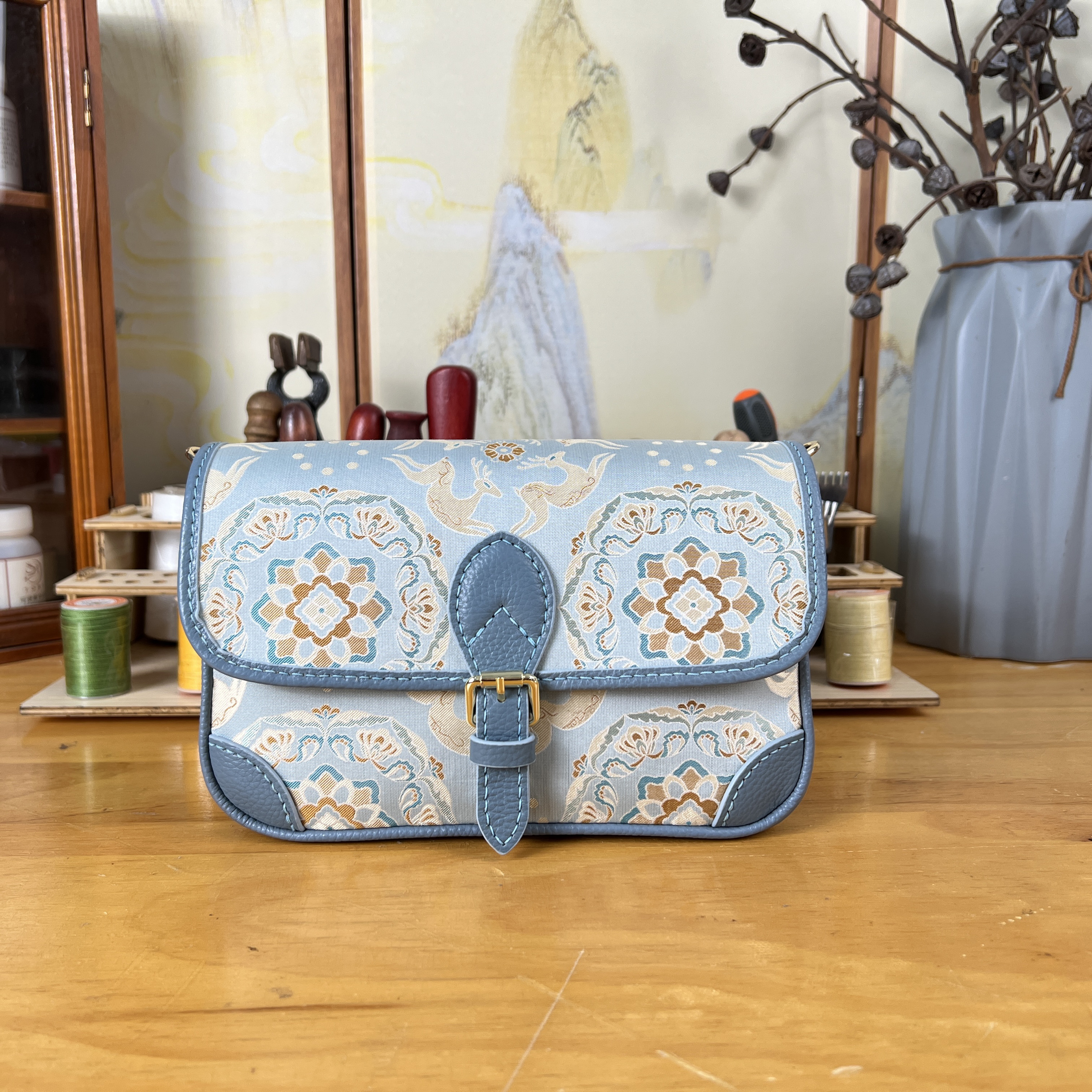 潮上diy手工包法棍包真皮材料包