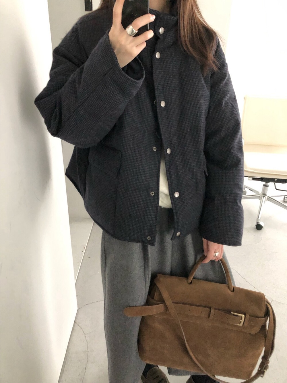 7米两面穿韩系加厚羽绒服外套格子短款2025冬装新款女装面包服女