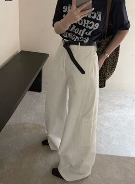 Montrue阔腿简约休闲裤25早秋新款女装韩系简约百搭高腰工装裤女