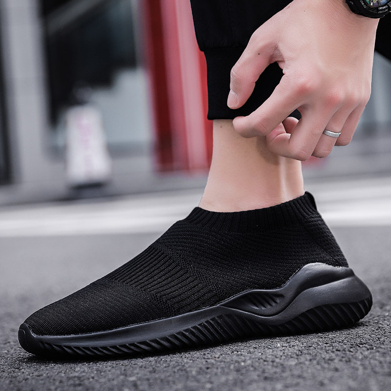 夏季新款套脚全红色鞋布鞋软底低帮休闲鞋袜子鞋全黑色工作鞋男鞋