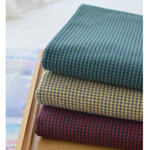 春新品 日系复古千鸟格子全棉碳素磨毛布料手工DIY衬衫睡衣裤面料