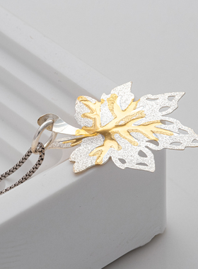 镀金分色枫叶925银吊坠ins风女