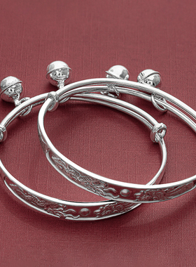 宝宝990足银手镯铃铛男女