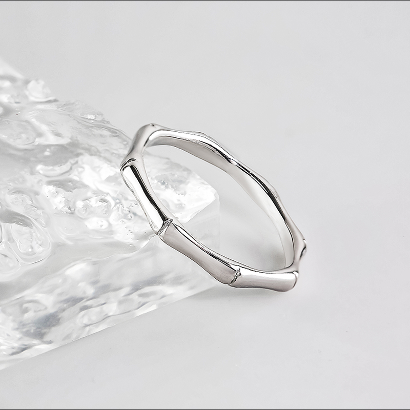 骨头戒指女925纯银简约竹节细