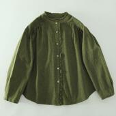 衬衣上衣 女日系宽松百搭长袖 春秋款 文艺复古木耳花边立领格子衬衫