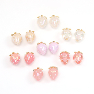 日本进口原创珠光炫彩色草莓吊坠 树脂DIY手工饰品配件 ins爆款