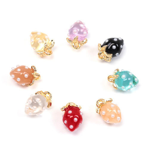 日本进口原创实色通透果冻色草莓吊坠 树脂日系DIY手作饰品配件