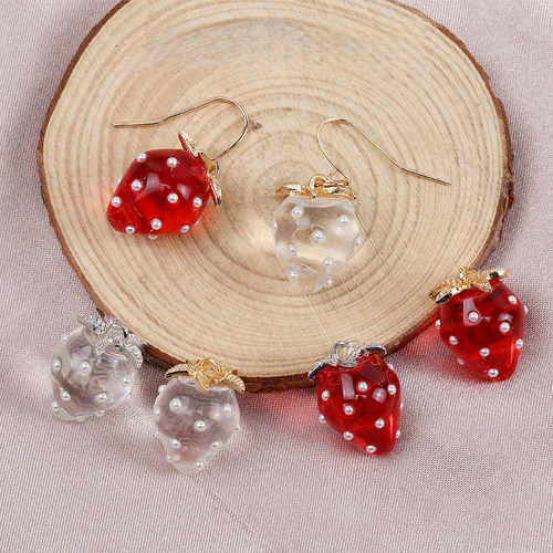 日本进口通透草莓树脂吊坠配件