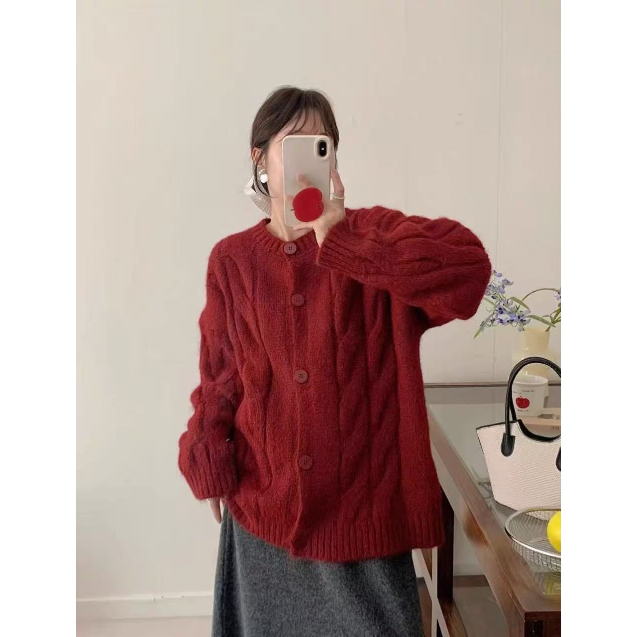 【大潘专享】麻花针织衫长袖开衫宽松韩系毛衣高级感yic114266