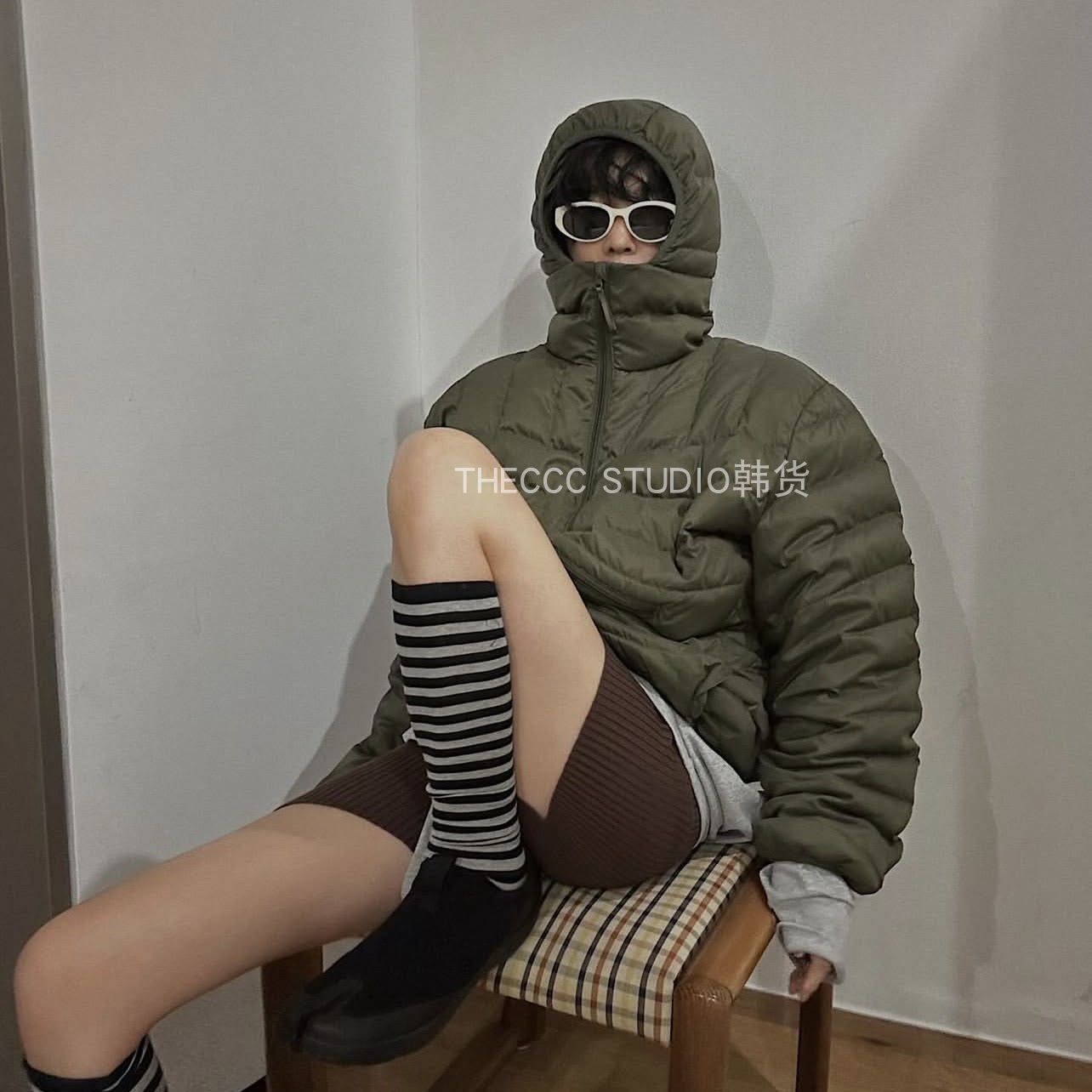 韩货代购25冬 连帽宽松版拉链套头羽绒服