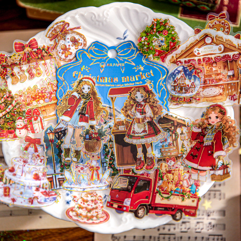 可爱圣诞节贴纸少女雪人姜饼人diy装饰手帐打底手机场景布置贴画