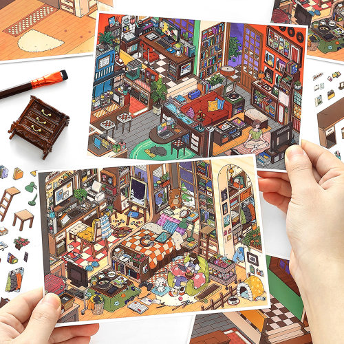 新款高难度造景贴纸infeelme3d立体视觉小屋微缩场景解压玩具贴画