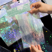 PET闪膜防水贴纸 镭射冷裱膜自粘手帐咕卡流麻diy手工打底透明贴