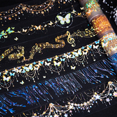 星芒垂链手帐PET胶带高颜值贝壳光星月垂帘花边拼贴背景装 饰素材