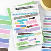 基础格纹手帐贴纸星星和纸胶带标记手账素材带膜切拼贴装 饰贴画