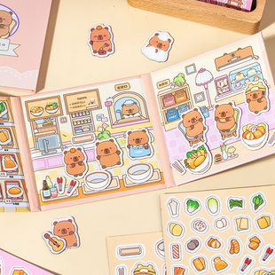 儿童卡皮巴拉磁力安静书女孩免裁剪手工diy粘贴磁吸换装小玩具书