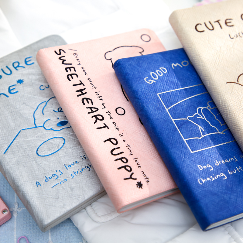 手绘线条小狗a6本子80张加厚点阵内页可平摊随身记事本手帐日记本
