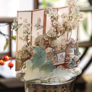 古风亚克力多插立牌 携花问君高颜值国风屏风桌案花卉桌面小摆件