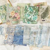 60张复古手帐素材纸往事手记植物花卉欧式 饰拼贴打底背景纸 手账装
