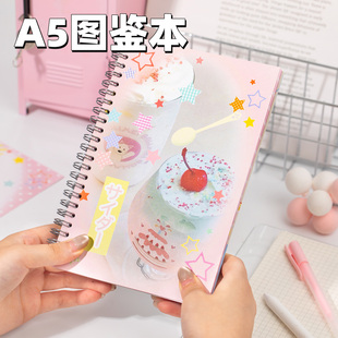 彩色内页图鉴本A5双面古早风原创线圈胶带手帐贴纸收纳本册离型本