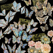 梦境幻想PET贴纸 梦幻蝴蝶花朵碎片立体彩金手帐流麻装 饰素材背景