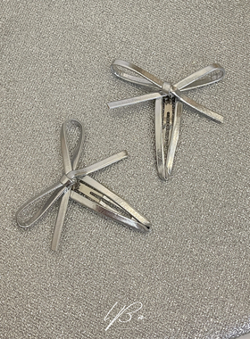 韩国silvery纯欲芭蕾风辣妹银色蝴蝶结发夹BB夹侧边夹发卡17037