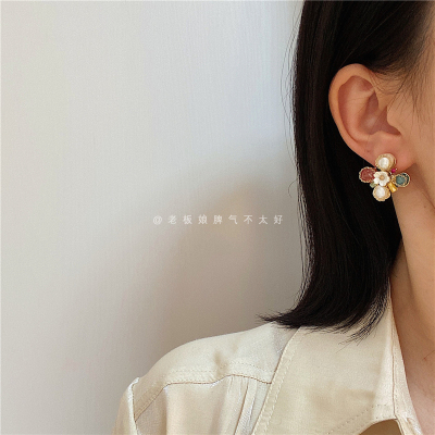 韩国银针撞色手工花瓣淡水珍珠