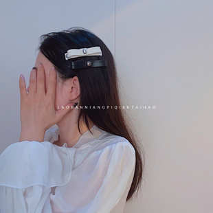 2021韩国新款小香风百搭皮质双层蝴蝶结发夹鸭嘴夹头饰发卡 9333