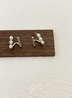 假两件~超好看非常百搭mini的珍珠耳钉精致几何S925银针耳饰19485