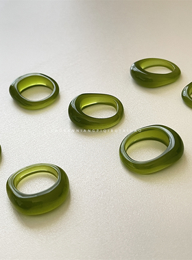【青苔】绿色透明小众独特异形复古树脂戒指冷淡晕染男生指环A10