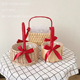 韩式 婚庆伴手礼摆件蕾丝伴手礼手提篮子 创意编织篮红色手提篮