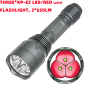 LED户外红光铝合金手电筒 养蜂专用多功能充电 3灯超亮补光手电筒