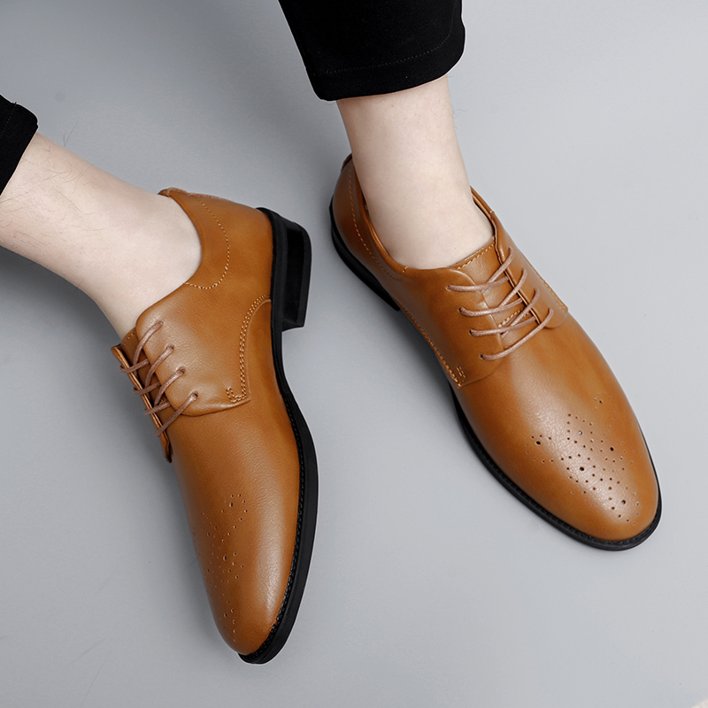 真皮尖头休闲英伦风正装商务皮鞋