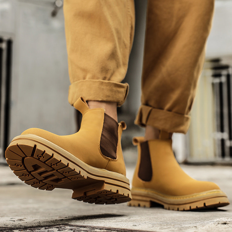CHELSEA BOOTS MENS AUTUMN AND WINTER HIGH-TOP BRITISH LEATHER MARTIN BOOTS VERSATILE VELVET WARM BOOTS RHUBARB BOOTS