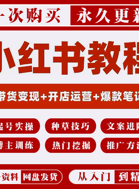 小红xhs书运营教程电商开店铺起号直播带货达人种草笔记文案课程