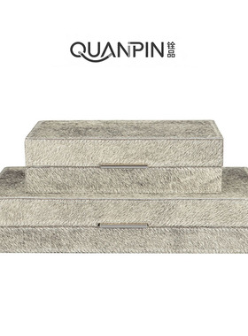 珠宝盒轻奢简约灰白马毛首饰盒天然真皮首饰盒创意装饰品摆件卧室