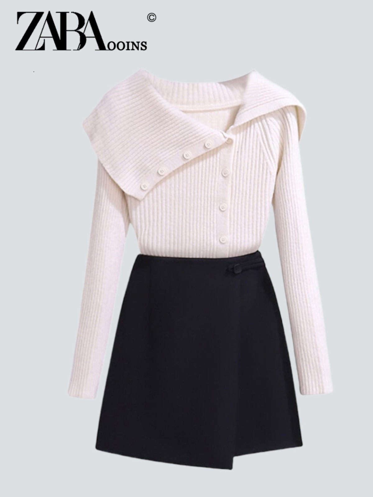 BRAND CLEARANCE AUTUMN AND WINTER FASHION FOREIGN STYLE LAPEL LONG SLEEVE SLIM SWEATER WOMENS VERSATILE WAIST SKIRT TWO-PIECE SET
