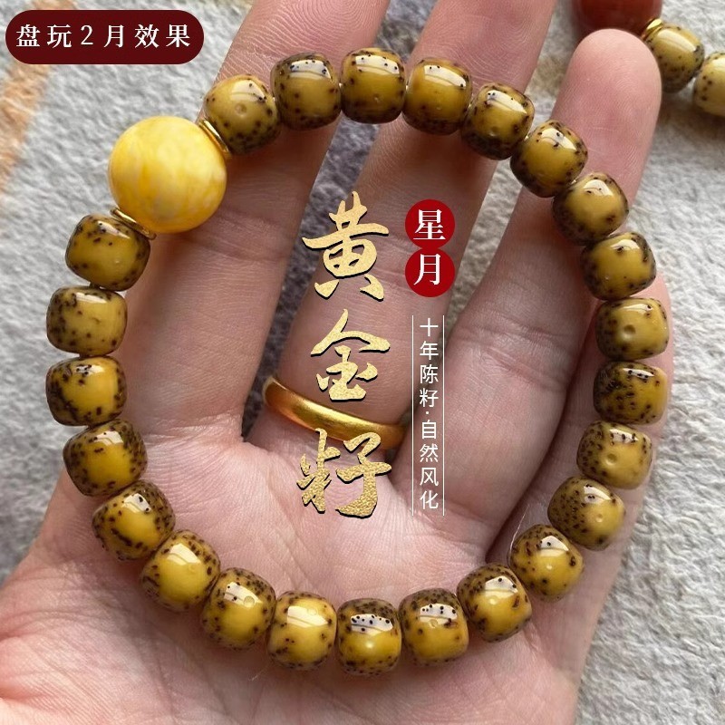 海南星月黄金籽菩提手串单圈高油高密男女绕指柔盘玩手链念珠批发