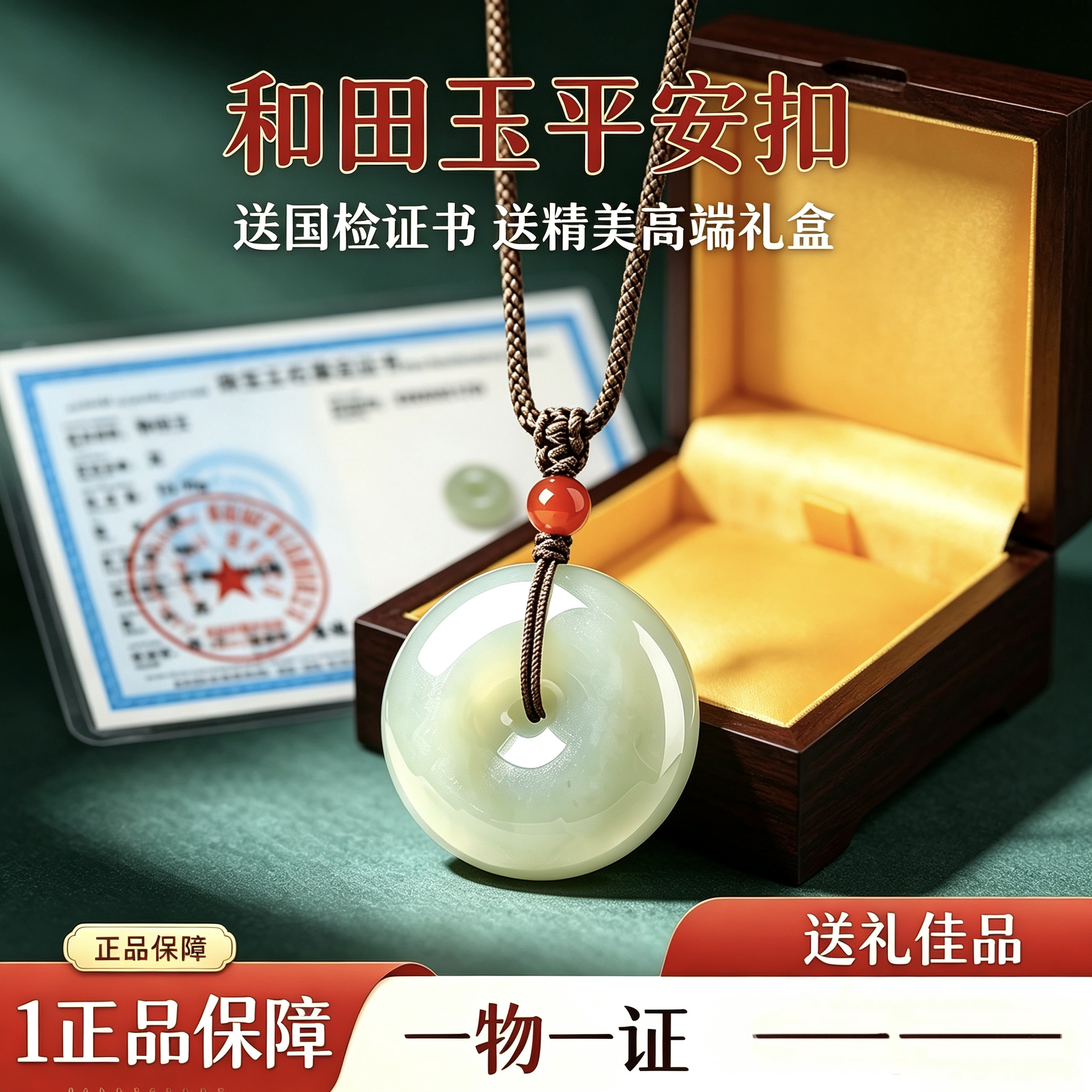 天然和田玉平安扣吊坠男士女款玉佩一对玉石项链玉器挂件情侣礼物