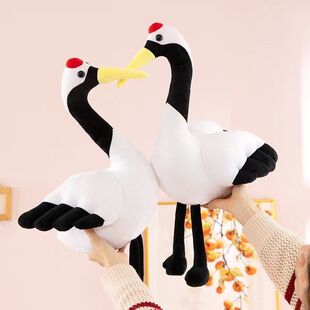 跨境货源仿真鸟类毛绒玩具公仔丹顶鹤玩偶布娃娃黑白天鹅摆件装饰