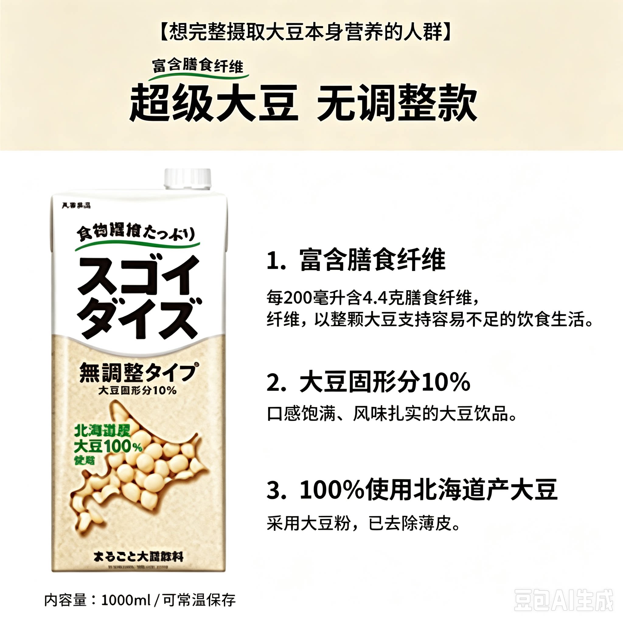 日本进口大塚植物蛋白饮料纯素食无奶0乳糖高纤豆奶豆乳两口味1L图片